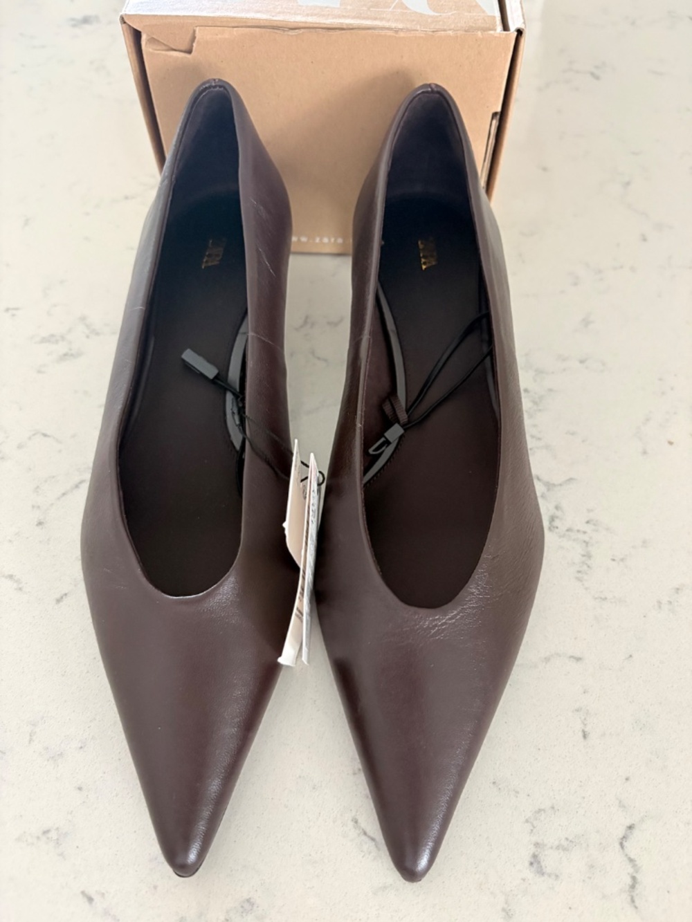New in Box Zara Brown Leather Kitten Heels